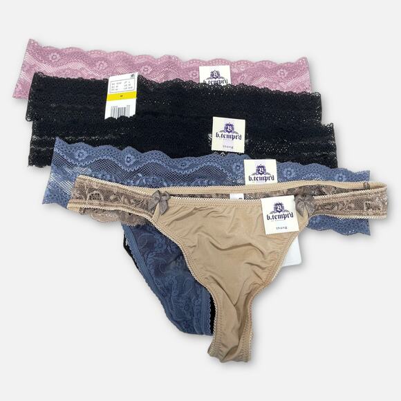b.tempt’d NWT Women's 5 Pack Lacey Thong Panties Size 6M Blue Pink Black Beige - Picture 1 of 13